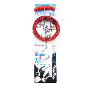 Boss Pet Spiral Stake & Long Cable Dog Leash Tie Out Combo 20 ft. long Leash
