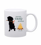 Mugs/Cups - Gift for Dog parents - NEVER CAMP ALONE (WHITE) Mugs - 14 oz.