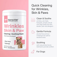 SensoVet Wrinkles, Skin & Paws cleaning and soothing wipes with Aloe Vera 80 wipes