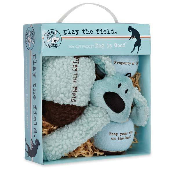 Dog is Good Play the Field 4-Piece Toy Gift Packs - Tennis Balls, Plush Toy